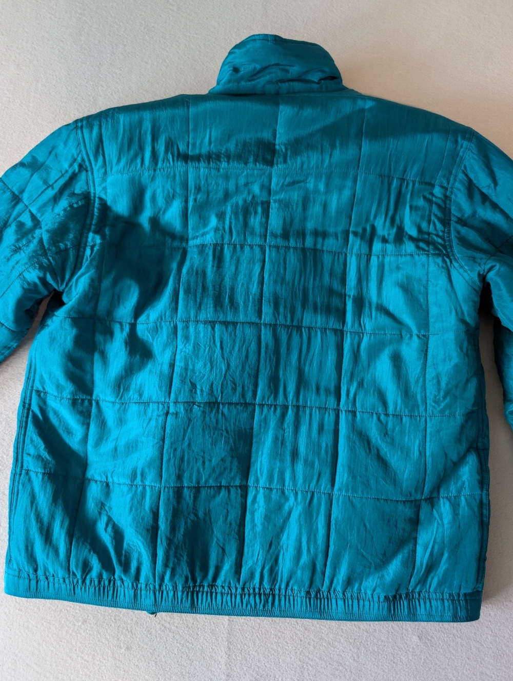 Vintage 90s Clio 100% Silk Quilted Puffer Turquoise Teal Sz M Statement Jacket image 10
